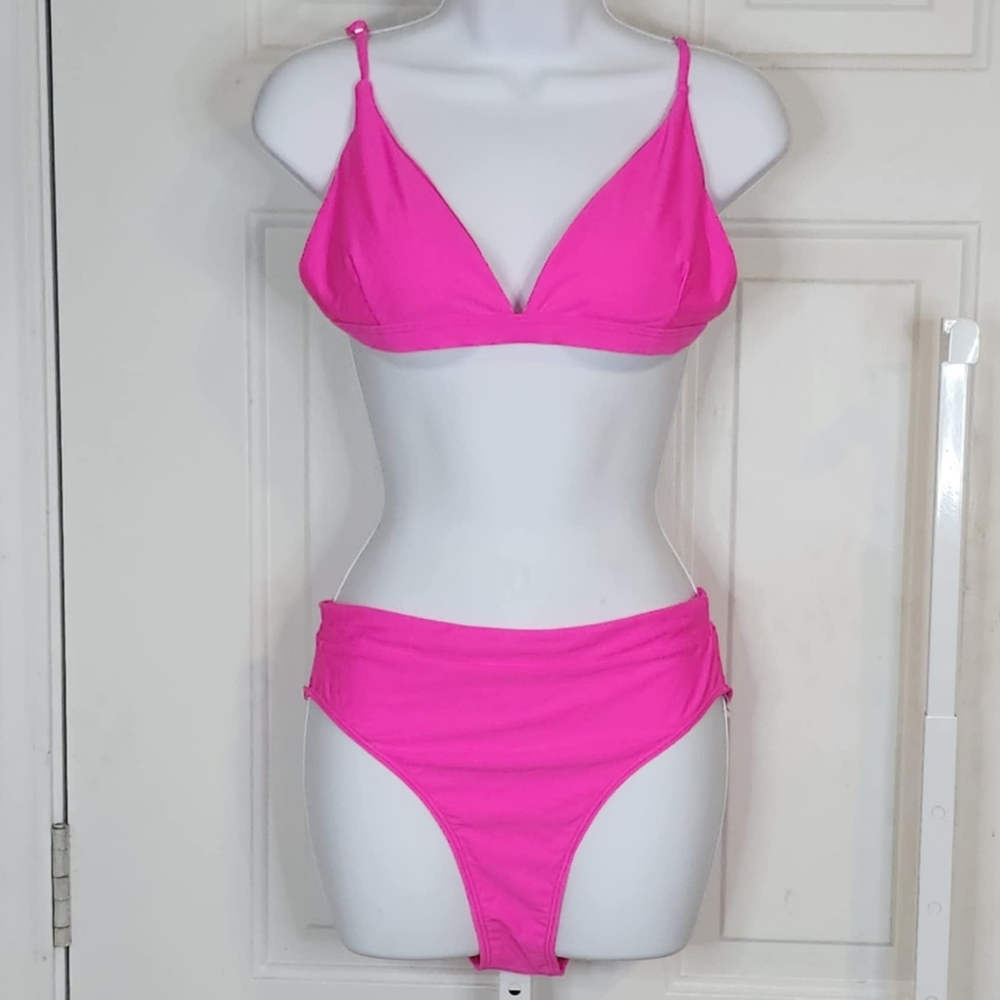 Hot Pink Triangle Top High Waisted Size Medium Bikini